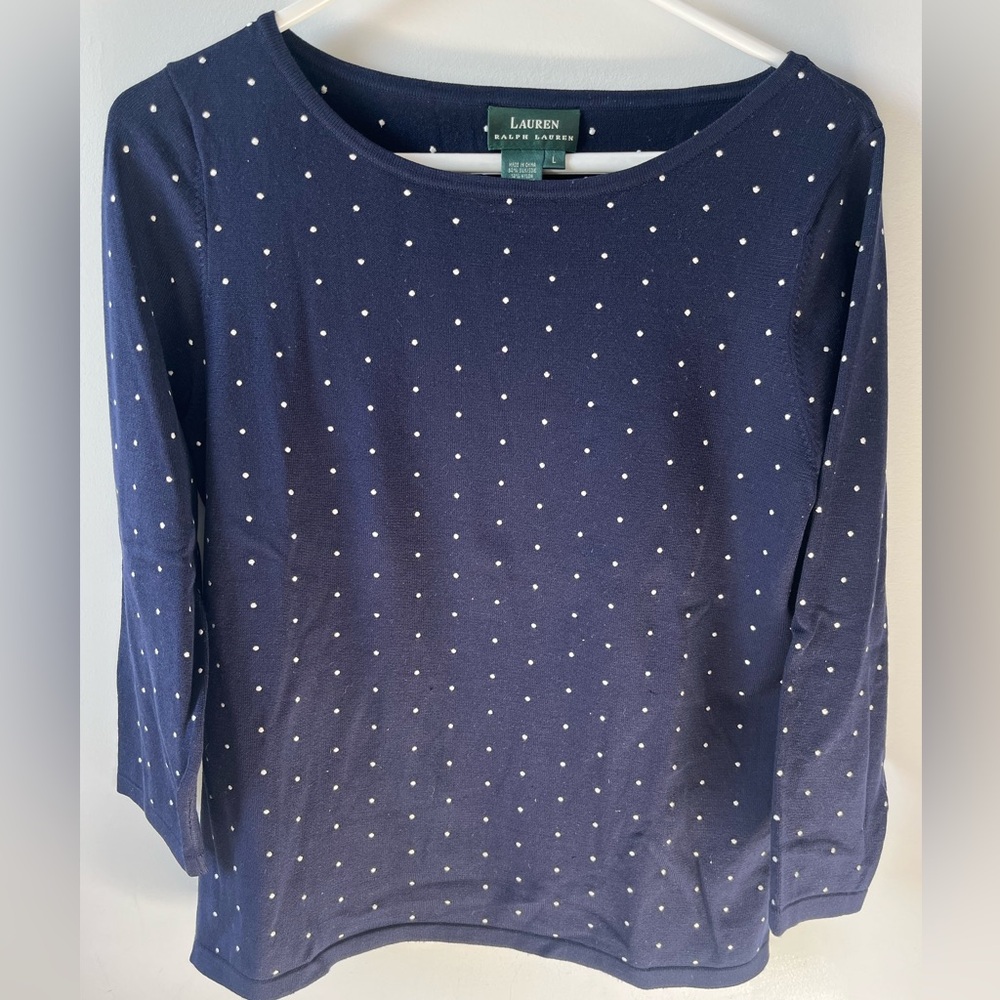 Ralph Lauren Navy and White Polka Dot Sweater